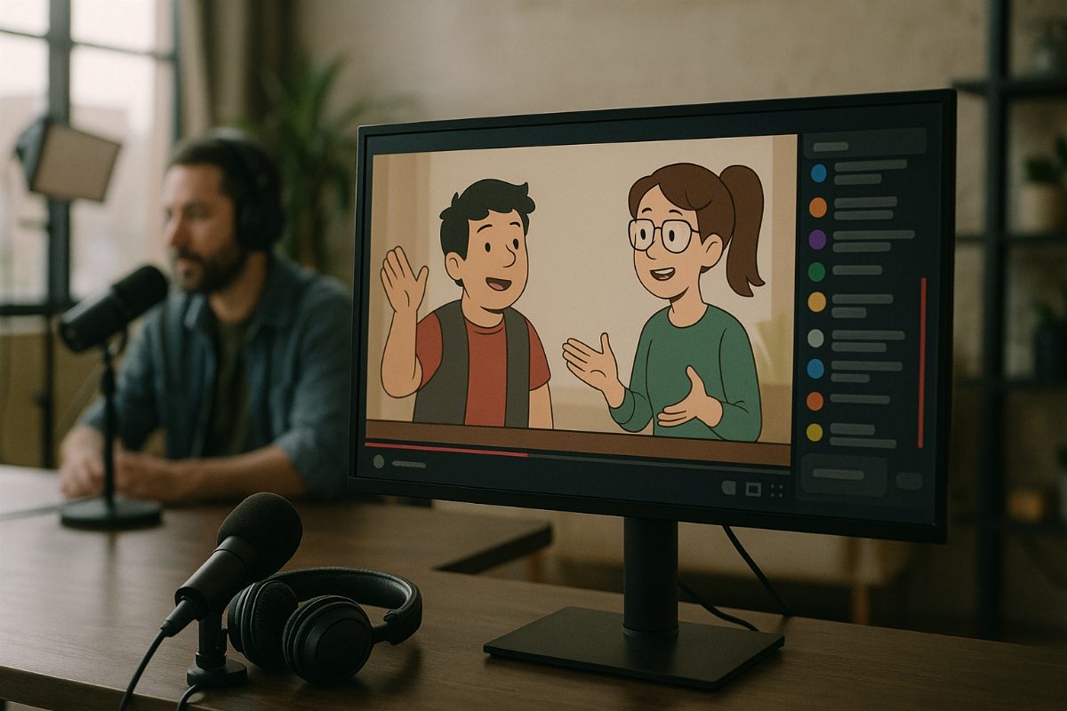 En AI-genererad studio med animerade karaktärer på en streamingplattform